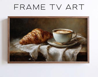 Croissant & Coffee Still Life Art Samsung Frame TV, French Breakfast Painting (Digital Download)