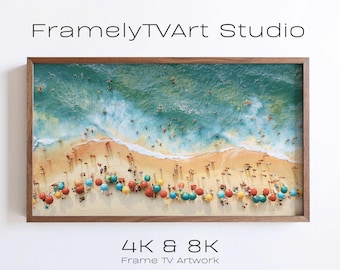 Beach Aerial Samsung Frame TV Art, Colorful Summer Coastal Photography Print (Digital Download)