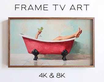 Martini Bath Samsung Frame TV Art, Playful Cocktail Bathroom Painting (Digital Download)