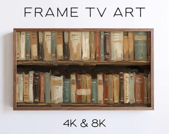 Rustic Bookshelf Library Samsung Frame TV Art, Study Room Decor, Academia Bookcase (Digital Download)
