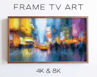 Abstract Cityscape Samsung Frame TV Art, Colorful New York City Night Painting (Digital Download)