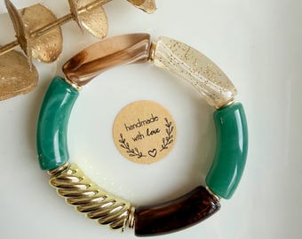 Pulseira rígida boho personalizada feita com contas tubulares curvas, tendência do verão de 2026