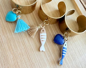 Anel com pingente - aço inoxidável - personalizável - para combinar com uma pulseira correspondente - escolha entre pingente de peixe, pompom ou coração - preço baixo
