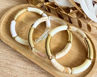 Pulseira rígida estilo boho com pingente de Buda - moderna com contas tubulares curvas (2026). Presente ideal para o Dia das Mães a um ótimo preço.
