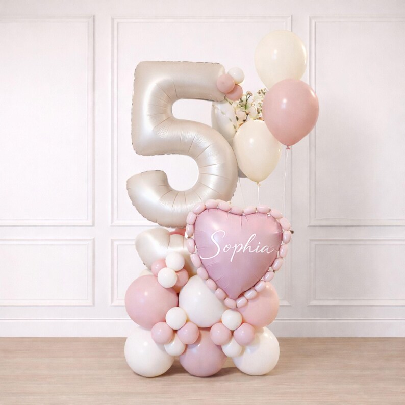 Blush Pink Bow 1st Birthday Balloon Set, Number Balloon Tower, Girl ...