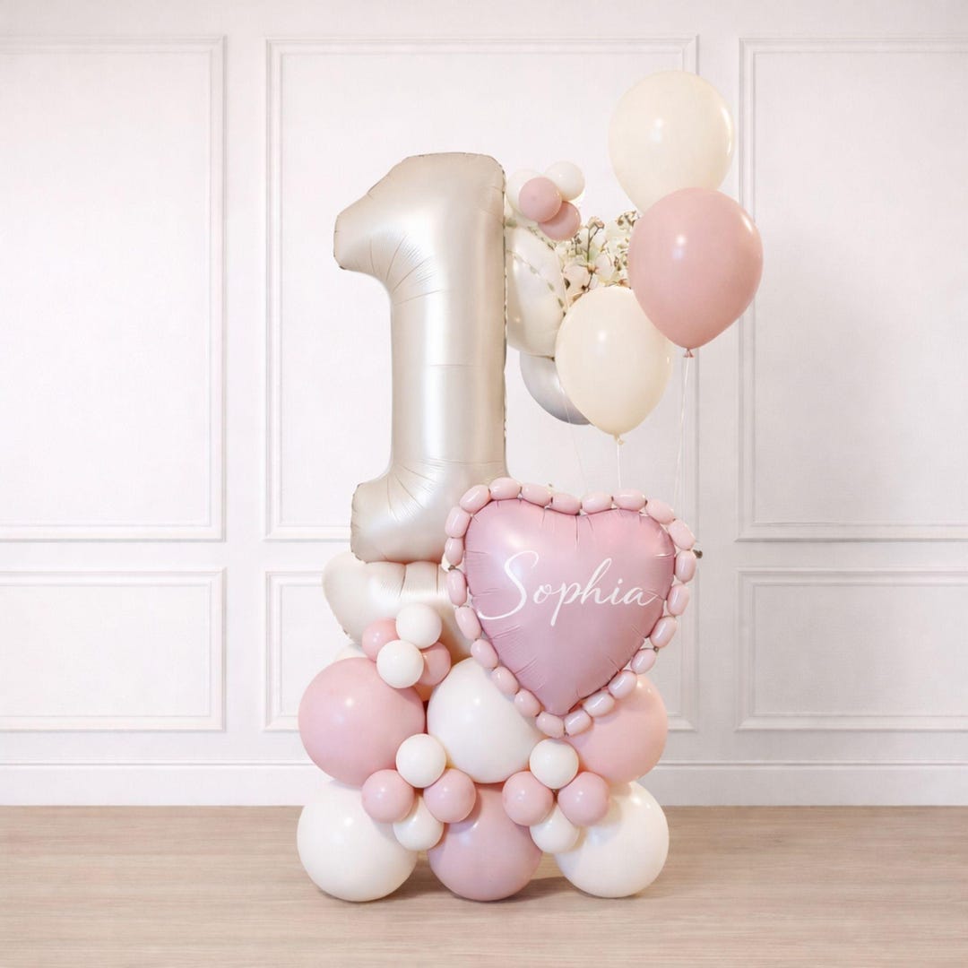 Blush Pink Bow 1st Birthday Balloon Set, Number Balloon Tower, Girl ...