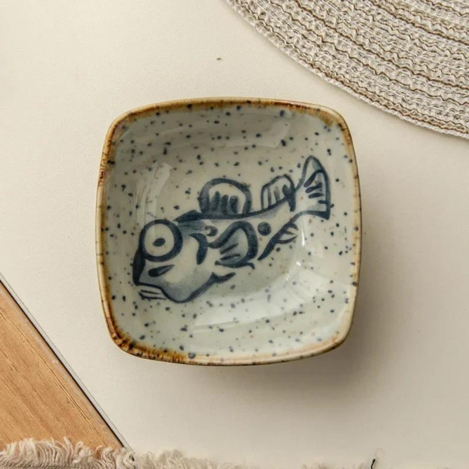 Vintage Japanese Ceramic Sauce Dish, Small Cartoon Plate, Seafood & Seasoning Tableware, Kitchen