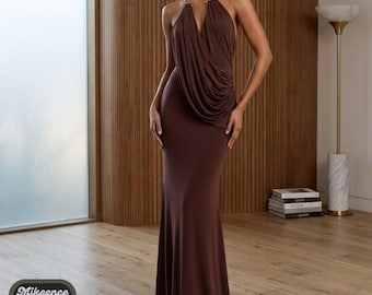 Bodycon Maxi Dress | Backless Ruched Halter Outfit | Party Wear | Y2K Chic Fashion