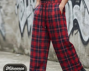 Plaid Wide Pants | Elastic Waist Drawstring Trousers | Daily Wear | Unisex Street Style