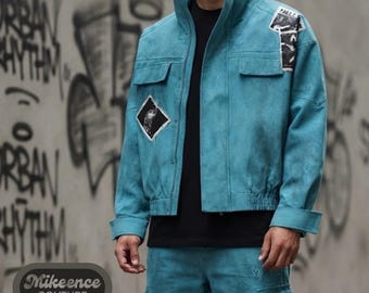 High Collar Jacket | Graphic Front Short Layer | Autumn Wear | Workwear Street Style