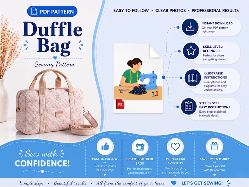 Duffle Bag Sewing Pattern | Travel Bag Pattern | PDF Sewing Pattern ...