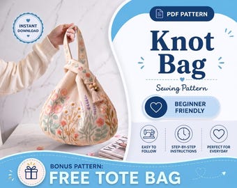 Molde para Bolsa de Nó | Bolsa de Nó Japonesa | Molde em PDF para Bolsa de Nó | Bolsa de Ombro Fácil | Molde para Bolsa para Iniciantes | PDF para Bolsa de Nó Faça Você Mesmo