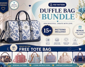Pacote de Moldes para Bolsa de Viagem | 15 Moldes de Bolsa de Viagem | Molde em PDF para Bolsa de Viagem | Molde para Bolsa Grande | Conjunto de Moldes de Costura Fáceis para Iniciantes