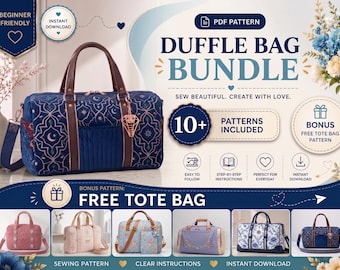 Pacote de Moldes para Bolsa de Viagem | 10 Moldes para Bolsa de Viagem | Molde em PDF para Bolsa de Viagem | Molde para Bolsa Grande | Conjunto de Moldes de Costura Fáceis para Iniciantes