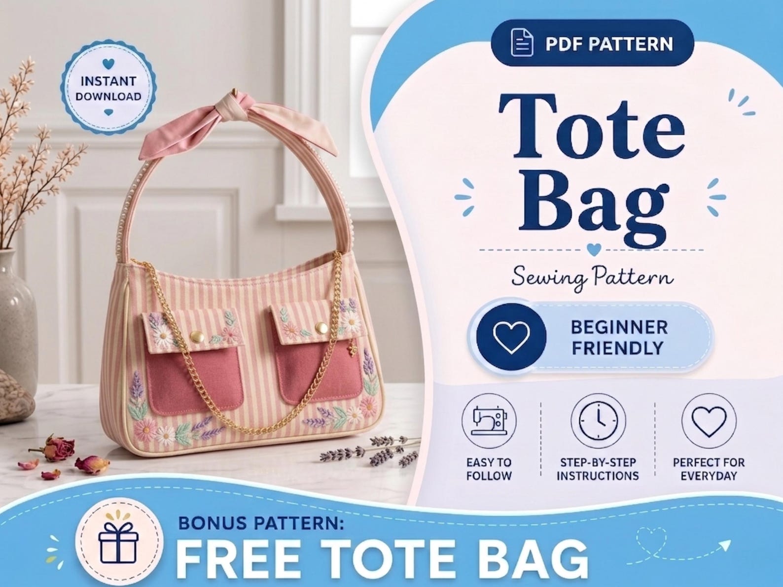 Tote Bag Sewing Pattern | Small Shoulder Tote | PDF Tote Bag Pattern ...