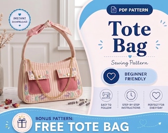 Molde para Bolsa Tote | Bolsa Tote Pequena de Ombro | Molde em PDF para Bolsa Tote | Mini Bolsa Tote | Bolsa Tote para Iniciantes | Bolsa Tote Hobo de Ombro | Molde para Bolsa