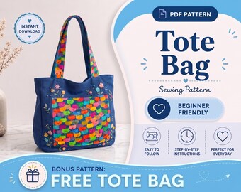 Molde para Bolsa Tote | Bolsa de Ombro Clássica | Molde em PDF | Bolsa Tote para o Dia a Dia | Molde Fácil para Iniciantes | PDF para Fazer sua Bolsa de Compras
