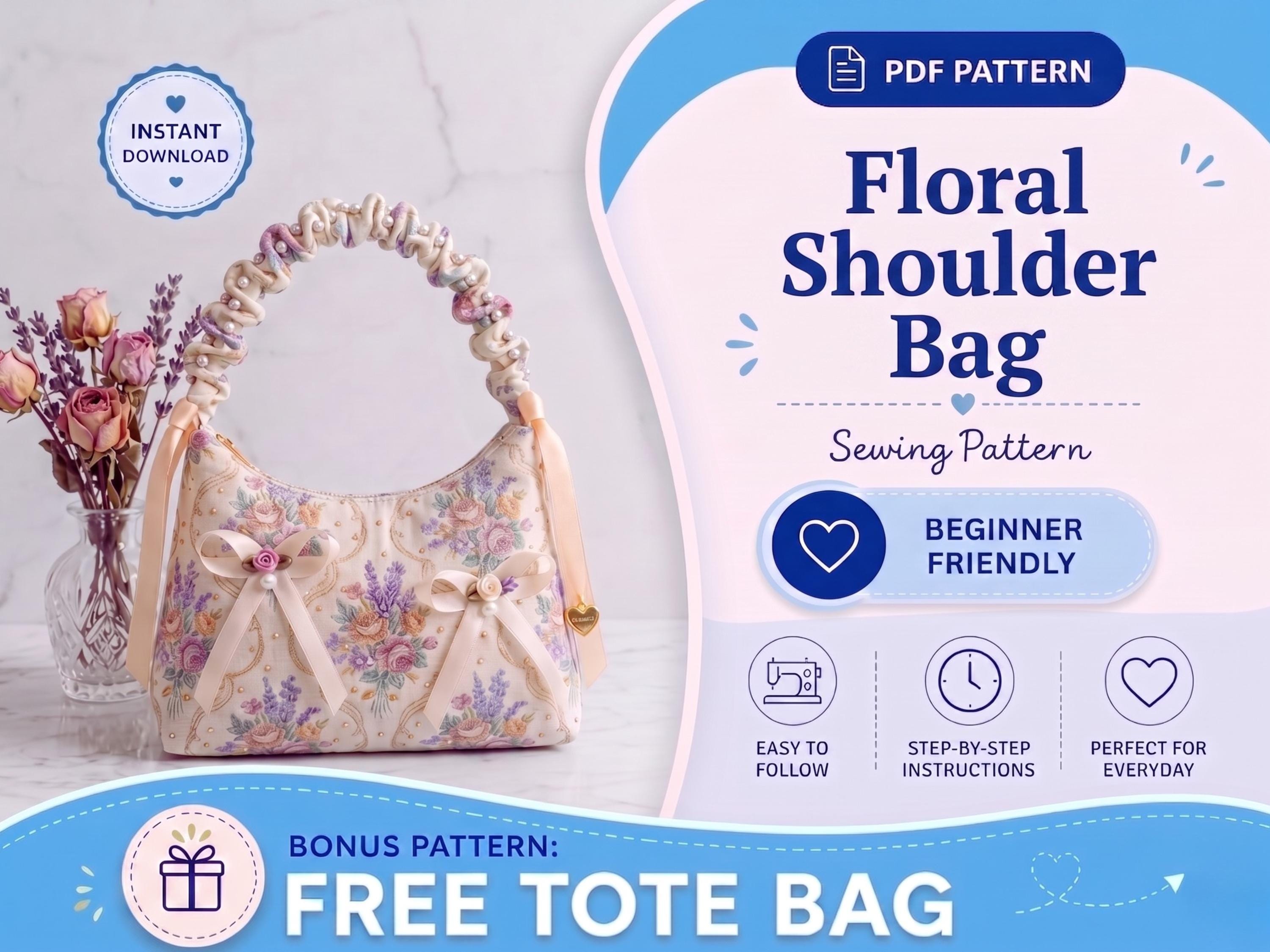 Floral Shoulder Bag Sewing Pattern | Drawstring Crescent Bag | PDF ...