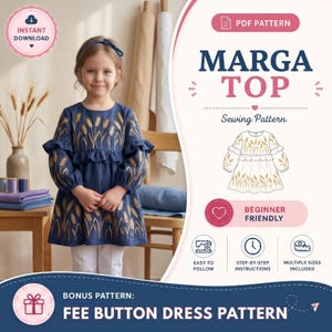 Cartamodello per maglietta estiva per bambini / Maglietta per neonati in formato PDF / Taglie 6 M-12Y / Formato A4 e US Letter / Cartamodello per cucito per bambine / Fai da te facile per principianti