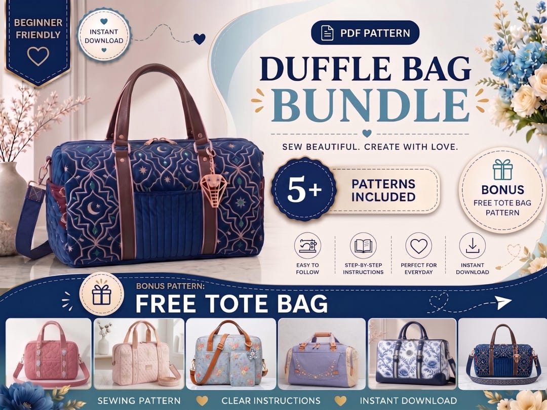 Duffle Bag Sewing Pattern Bundle | 5 Travel Bag Patterns | PDF Duffle ...