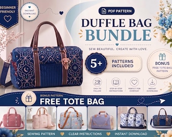 Pacote de Moldes para Bolsa de Viagem | 5 Moldes de Bolsa de Viagem | Molde em PDF para Bolsa de Viagem | Molde para Bolsa Grande | Conjunto de Moldes de Costura Fáceis para Iniciantes