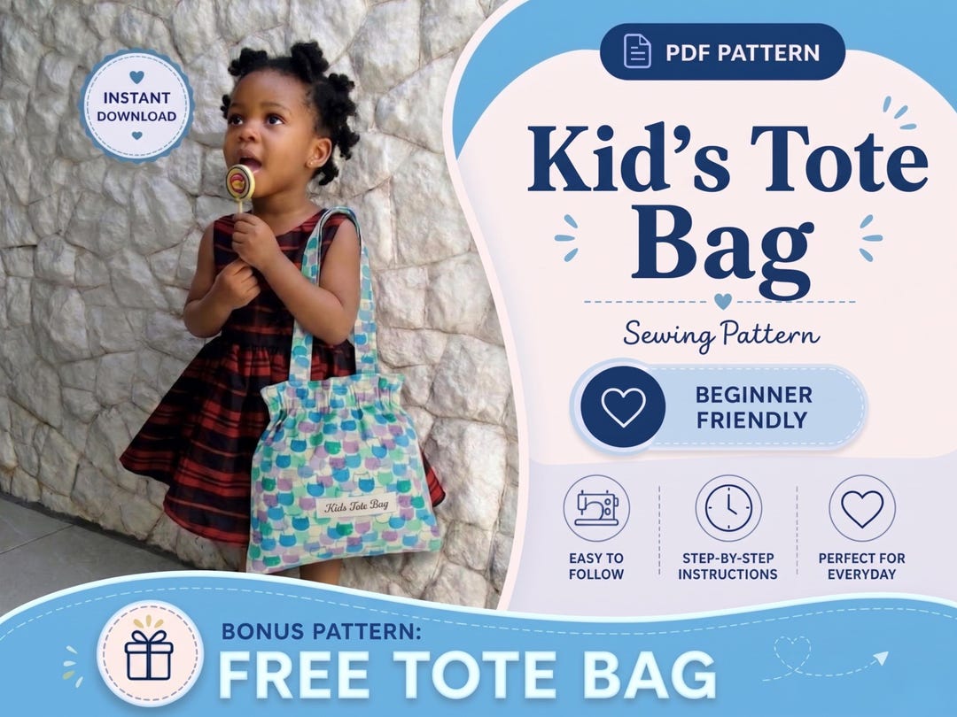 Kids Tote Bag Sewing Pattern | Small Tote Bag Pattern | Child's Tote ...