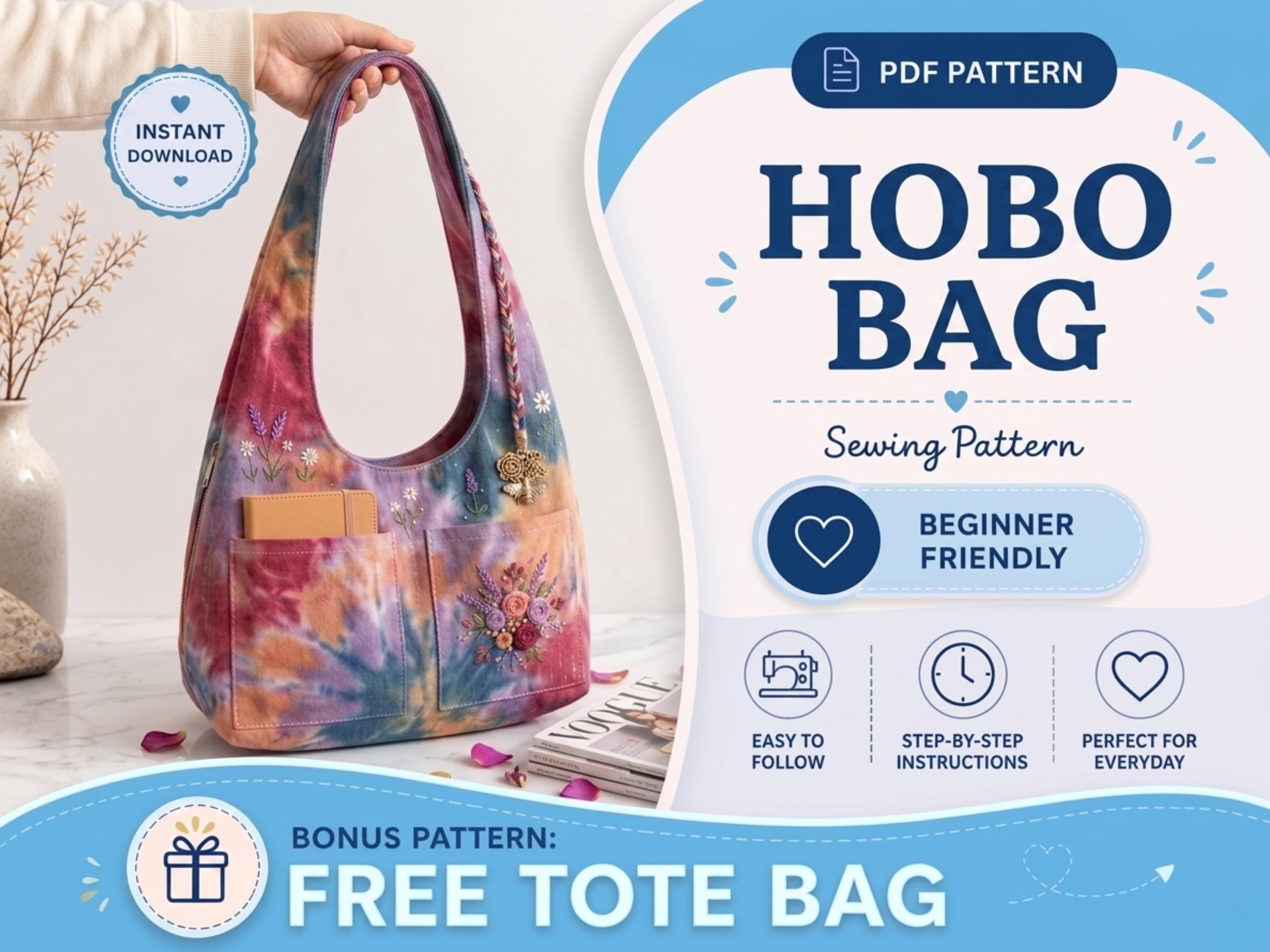 Hobo Bag Sewing Pattern | Tote Bag Pattern | Two Pockets Shoulder Bag ...