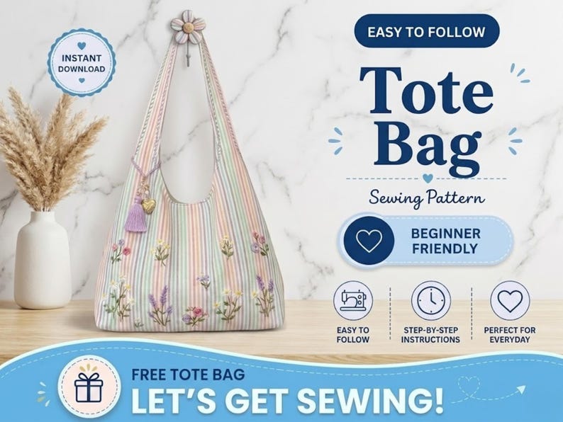 Tote Bag Sewing Pattern | Vertical Shoulder Bag | PDF Tote Bag Pattern ...