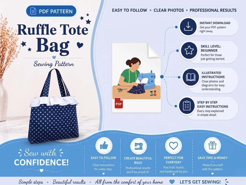 Ruffle Tote Bag Sewing Pattern | Frill Shoulder Bag | PDF Tote Bag ...
