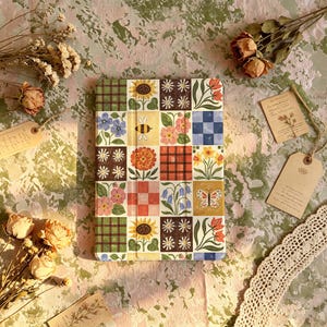 Country Floral Mosaic iPad Case, Sunflower Bee Butterfly Tile Cover, Vintage Farmhouse Garden Case for iPad Air Pro 10th 11th Gen