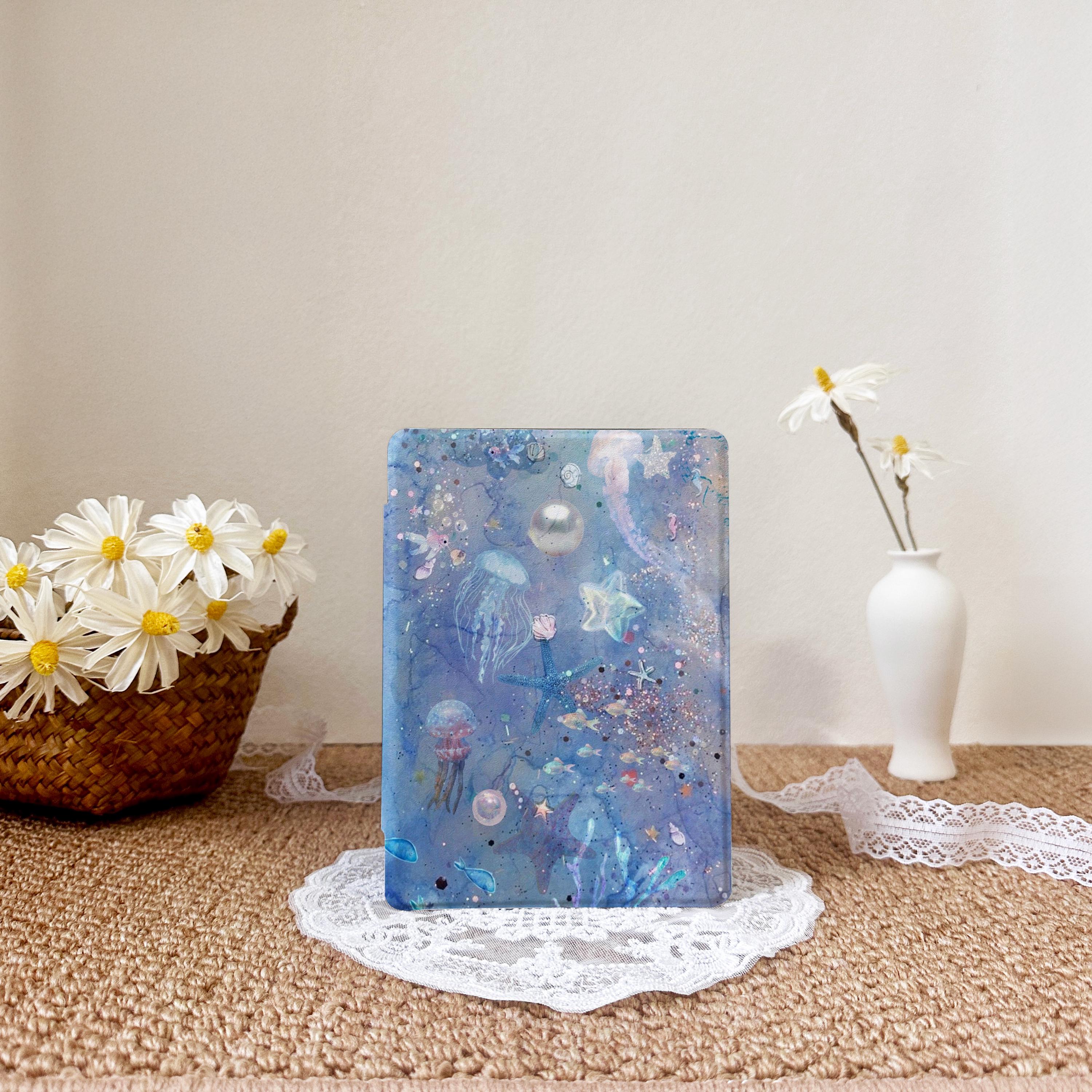 Blue Ocean Jellyfish Kindle Case,Paperwhite 2025 Hand Strap,Kobo Clara Colour Cover,Auto Wake/Sleep,Kindle Accessorie Gift,Birthday Gift