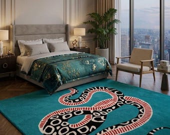 Snake Rug, Hand Tufted Wool Area Rug, Animal Print Carpet, Luxury Statement Designer Living Room Bedroom Custom Rug  8x10ft 8x12ft 6ft 8ft.