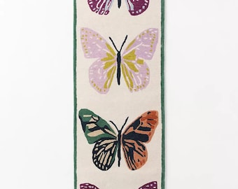Hand Tufted Wool Butterfly Rug Runner Floral Kids Room Rug Boho Area Rug Hallway Runner Colorful Carpet Custom Size Rug 10ft 8ft 16ft 20ft.