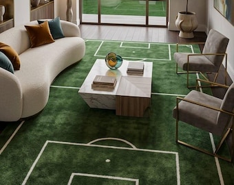Soccer Field Rug, Hand Tufted Wool Kids Room Rug, Green Playroom Carpet, Sports Theme Area Rug, Custom Football Field Rug 8x10ft 5x5ft 6ft.