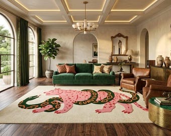Pink Panther Rug, Hand Tufted Wool Area Rug, Animal Art Carpet, Luxury Statement Rug, Designer Living Room Custom Rug 5x8ft 6x9ft 8x12ft.