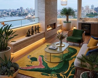 Crocodile Rug, Hand Tufted Wool Area Rug, Animal Statement Carpet, Luxury Designer Living Room Rug, Custom Handmade Rug 6x6ft 8x8ft 10x10ft