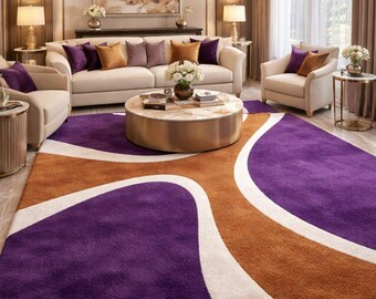 Abstract Purple Hand Tufted Wool Rug, Modern Luxury Area Rug, Contemporary Living Room Carpet, Designer Custom Rug 5x8ft 6x9ft 3x5ft 6ft .