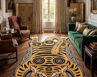 Tiger Shape Rug, Hand Tufted Wool Rug, Animal Print Area Rug, Luxury Statement Carpet, Custom Designer Living Room Rug 4x6ft 5x7ft 8x10ft.