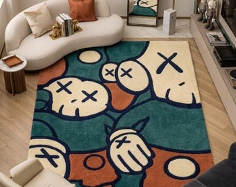 Hand Tufted Cartoon Rug, KAWS Inspired Wool Area Rug, Modern Pop Art Carpet, Designer Living Room Rug, Custom Handmade Rug 8x10ft 6x8ft 6x6.