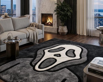 Hand Tufted Abstract Wool Rug, Modern Black Gray Area Rug, Contemporary Art Carpet, Luxury Living Room Rug, Statement Home Decor 8x10ft 6ft.