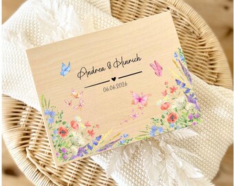 Personalisierte Hochzeitsbox aus Holz | Erinnerungsbox mit Namen & Datum | Floral Wedding Keepsake Box | Geschenk zur Hochzeit