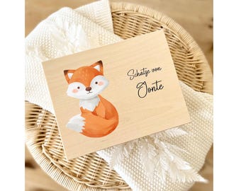 Personalisierte Holzbox Fuchs | Erinnerungskiste Baby | Geschenk Geburt | Schatzkiste Kinder | Taufgeschenk | Erinnerungsbox mit Name