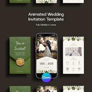 Save the Date Animated Wedding Invitation with MP4 Video Canva Template Elegant Modern Editable Invite