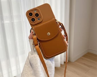 Leather Crossbody Phone Wallet Case, Card Holder iPhone 16 15 13 11 Pro Max