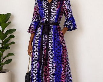 Hand Dyed Cotton Batik Maxi Dress: Evening Party Occasion Wear.