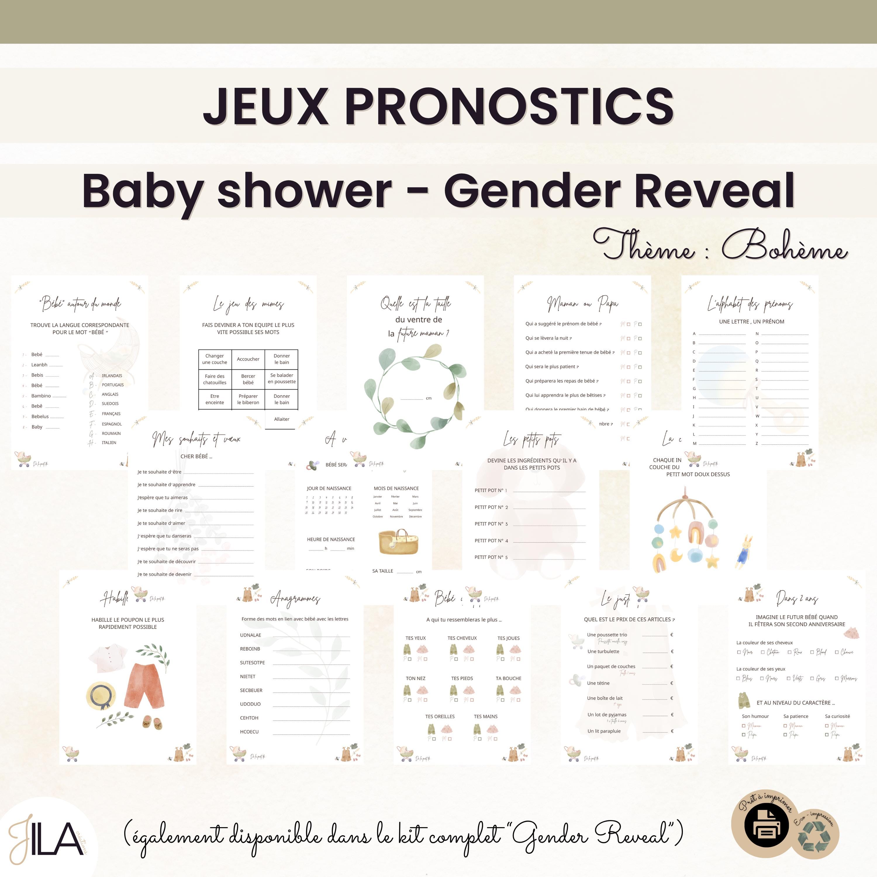 Cartes Pronostics Baby Shower Kit De 20 Cartes Pronostics Pour Baby Shower Mixte – Jeu Original Gender Reveal, Annonce Grossesse – Papier Qualité A5