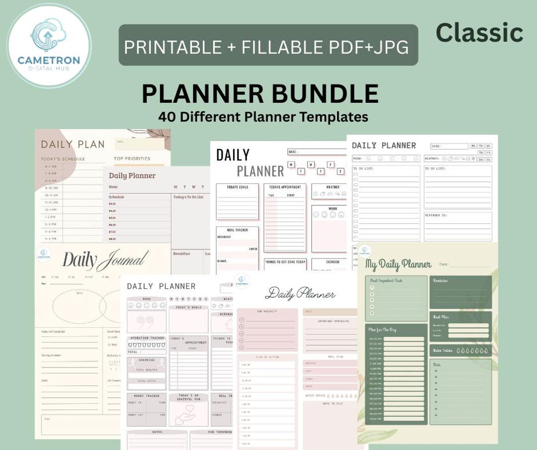 40 Page Planner Bundle – Daily, Weekly, Monthly, Yearly Templates (PDF ...