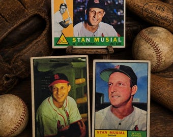Stan Musial 53 Bowman 60 Topps and 61 Topps Antiqued Reproduction Lot of 3