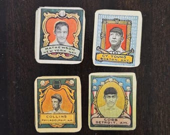 1911 Ty Cobb Cy Young Christy Mathewson and Eddie Collins Hand Aged Cigarette Stamp Replicas