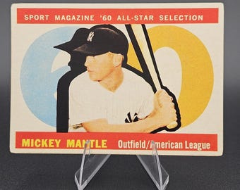 1960 Topps Baseball #563 Mickey Mantle All Star Antiqued Reproduction. Beautiful Card. Free Shipping
